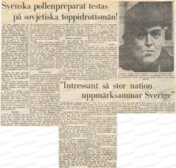Svenska pollenpreparat testas på sovjetiska toppidrottsmän NST 31 augusti 1974